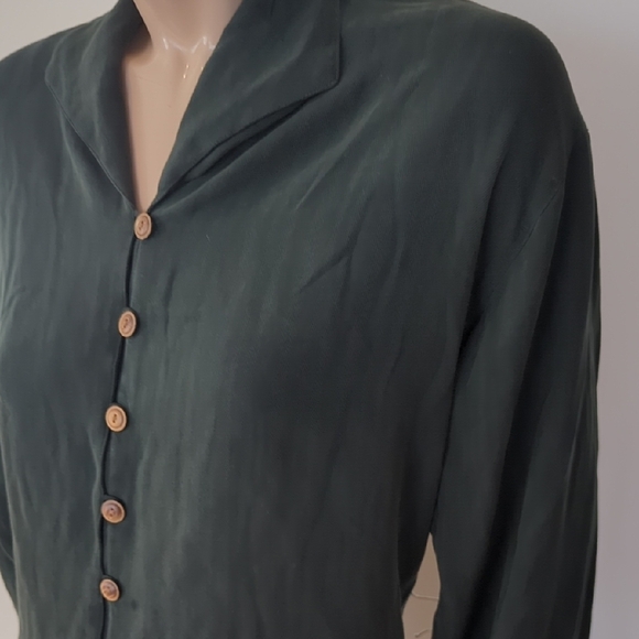 Green Blouse with Relaxed Fit and Shawl Collar 90s - Picture 5 of 16